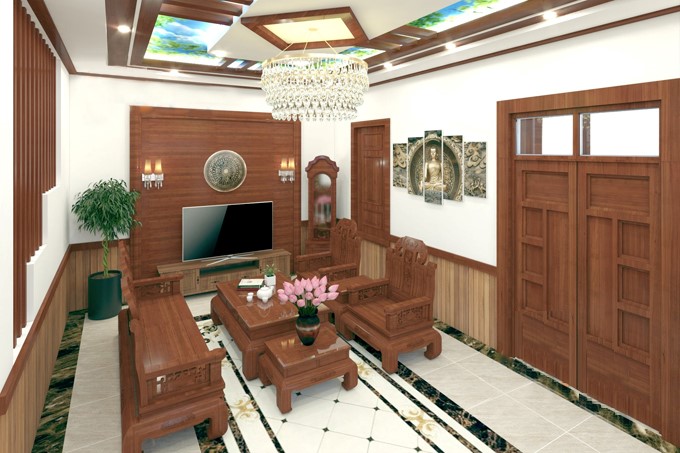 Phòng khách phong cách truyền thống gần gũi, thân thiện.