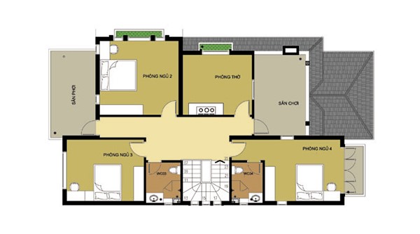 Mặt bằng tầng 2 biệt thự hiện đại 200m2