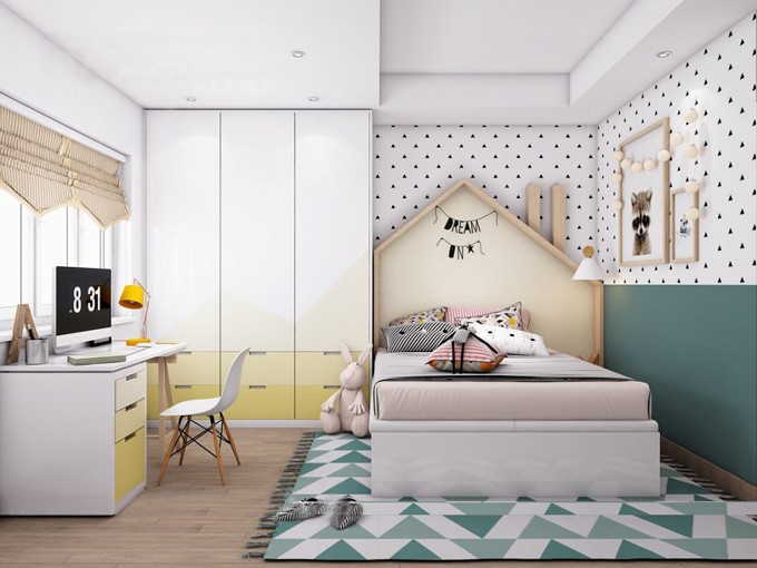 Ph&ograve;ng ngủ cho c&aacute;c con với thiết kế nội thất th&ocirc;ng minh, bảng m&agrave;u trẻ trung, tươi mới.
