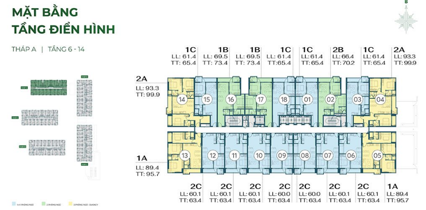 Mặt bằng tầng điển h&igrave;nh ph&acirc;n khu Eastmark 1 - Th&aacute;p A