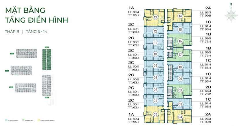Mặt bằng tầng điển h&igrave;nh ph&acirc;n khu Eastmark 1 - Th&aacute;p B