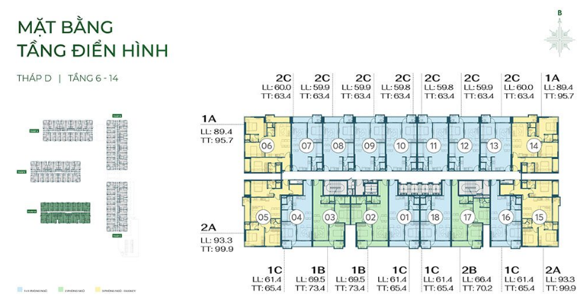 Mặt bằng tầng điển h&igrave;nh ph&acirc;n khu Eastmark 1 - Th&aacute;p D