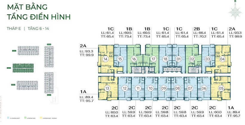 Mặt bằng tầng điển h&igrave;nh ph&acirc;n khu Eastmark 1 - Th&aacute;p E