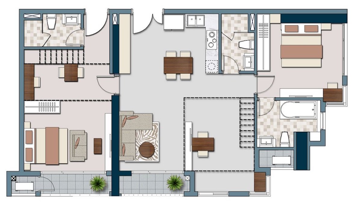 Mặt bằng căn hộ 2 phòng ngủ 