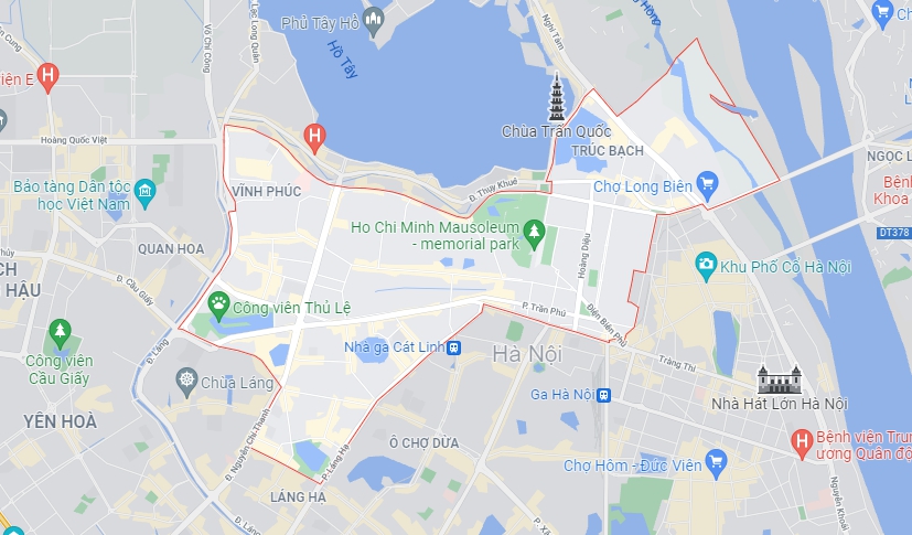 Vị trí quận Ba Đình trên Google Maps.