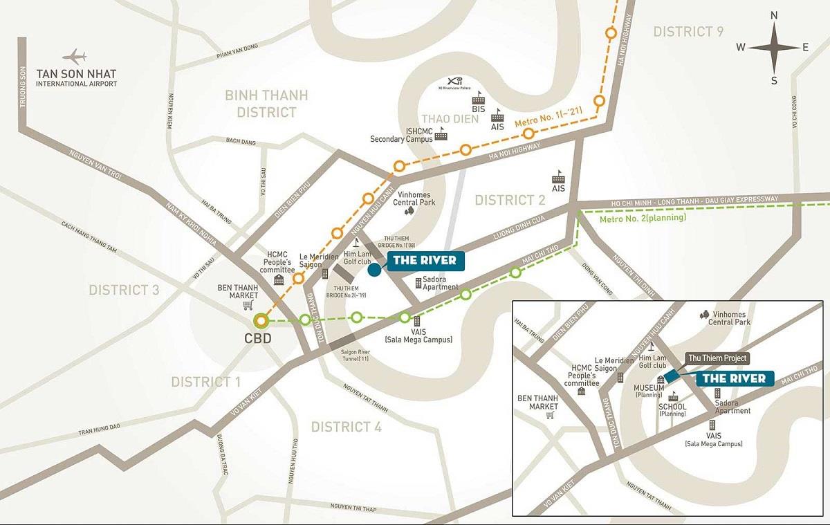 Vị tr&iacute; dự &aacute;n The River Thủ Thi&ecirc;m
