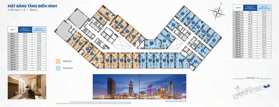 Mặt bằng officetel the sun avenue tháp 7