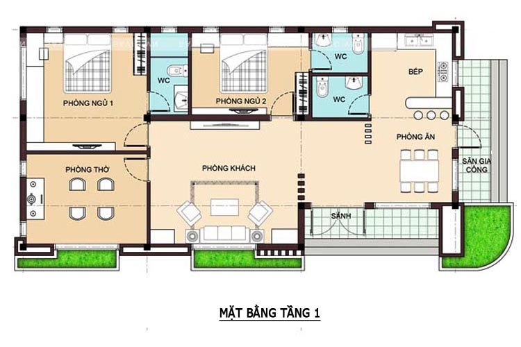 Mặt bằng công năng nhà cấp 4 mái Thái