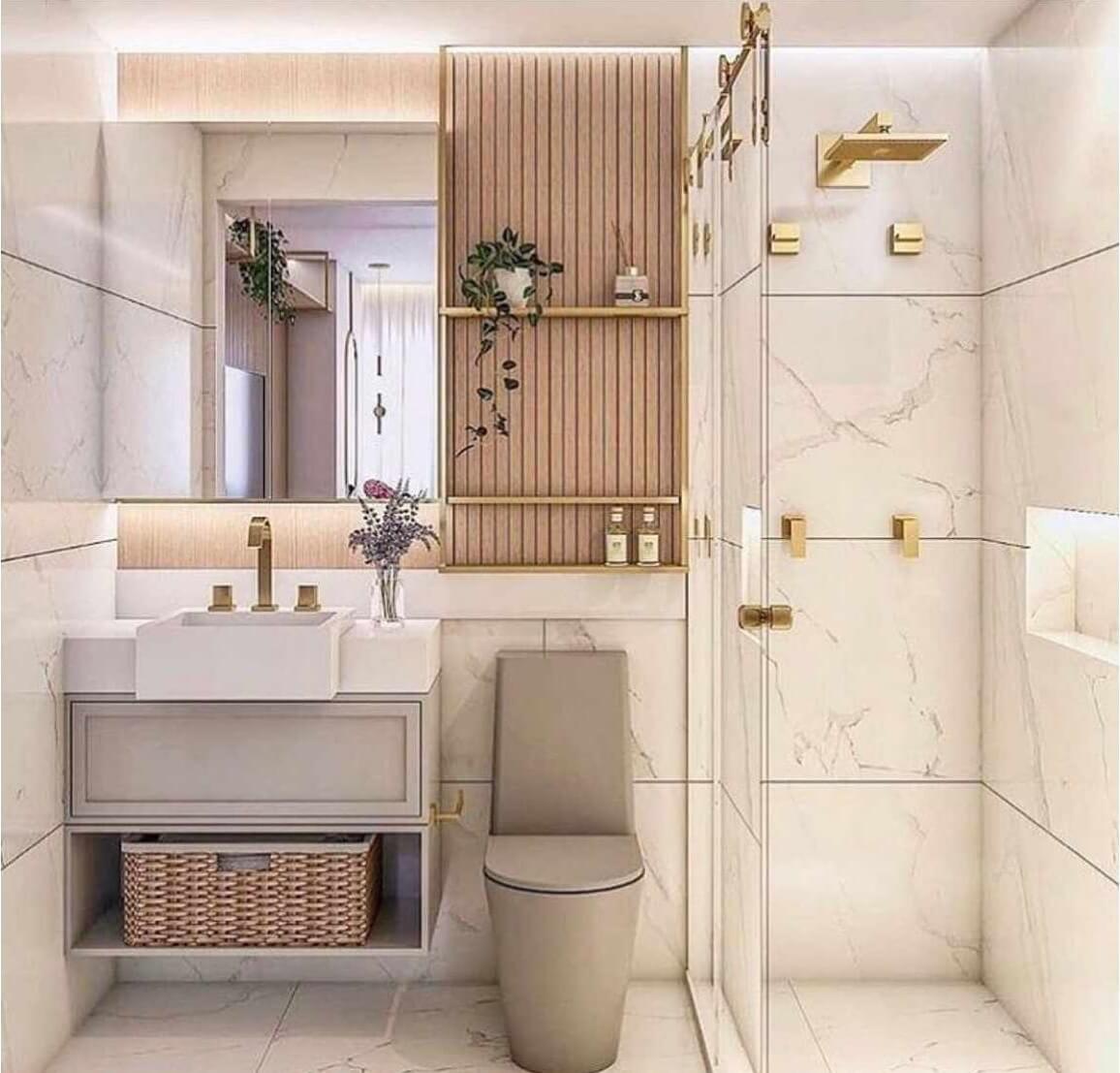 Phòng vệ sinh được sắp xếp gọn gàng, ngăn nắp thuận tiện cho người sử dụng.