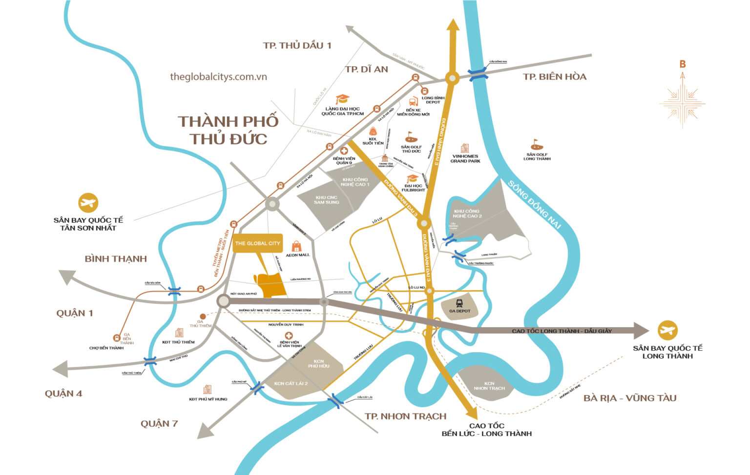 Vị tr&iacute; The Global City tr&ecirc;n đường Đỗ Xu&acirc;n Hợp, phường An Ph&uacute;, TP. Thủ Đức, TP.HCM