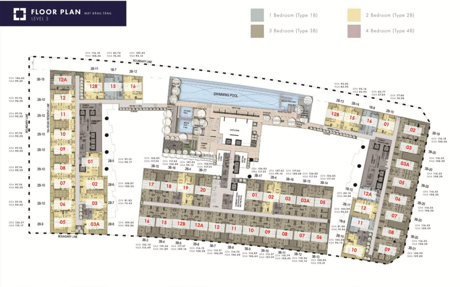 Mặt bằng tầng 3 ph&acirc;n khu The Galleria Residences 