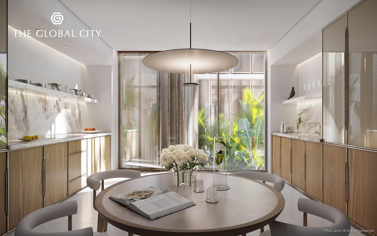 Phối cảnh ph&ograve;ng bếp nh&agrave; mẫu The Global City.