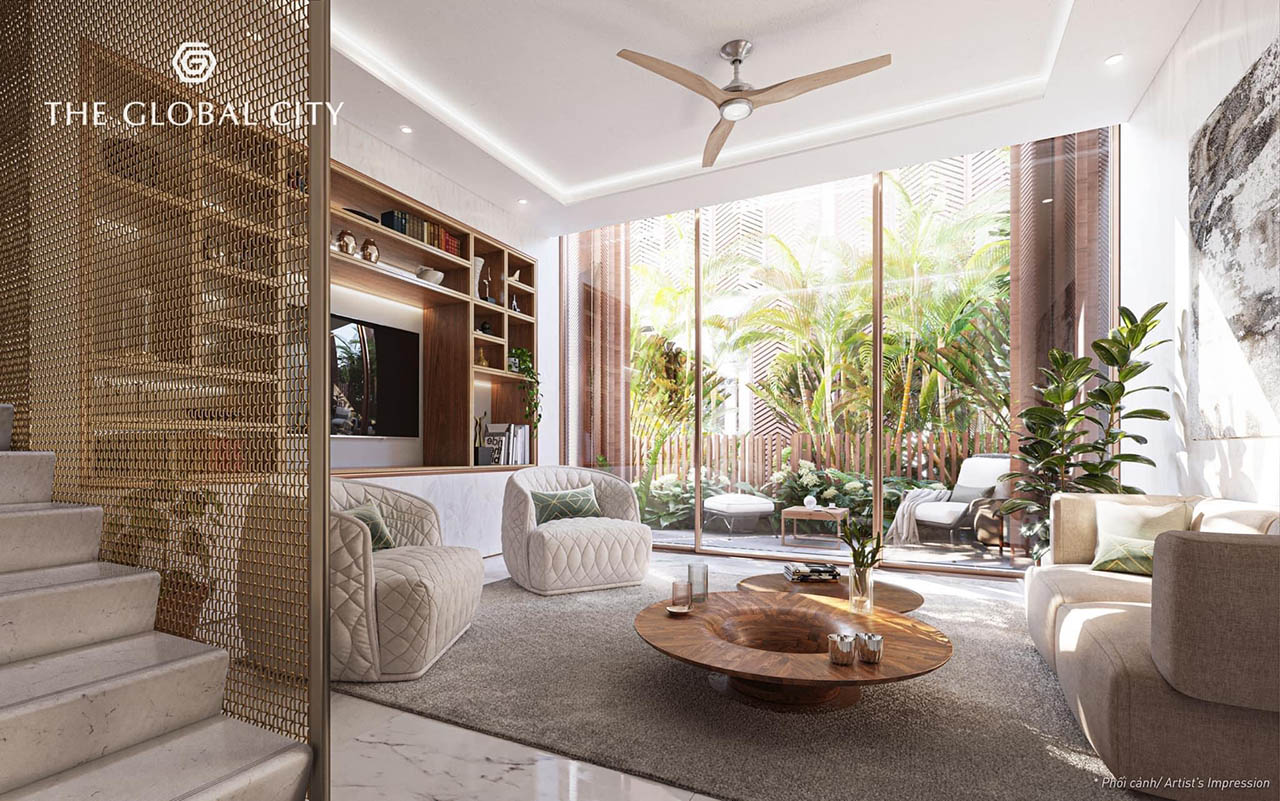 Phối cảnh ph&ograve;ng kh&aacute;ch nh&agrave; mẫu The Global City.