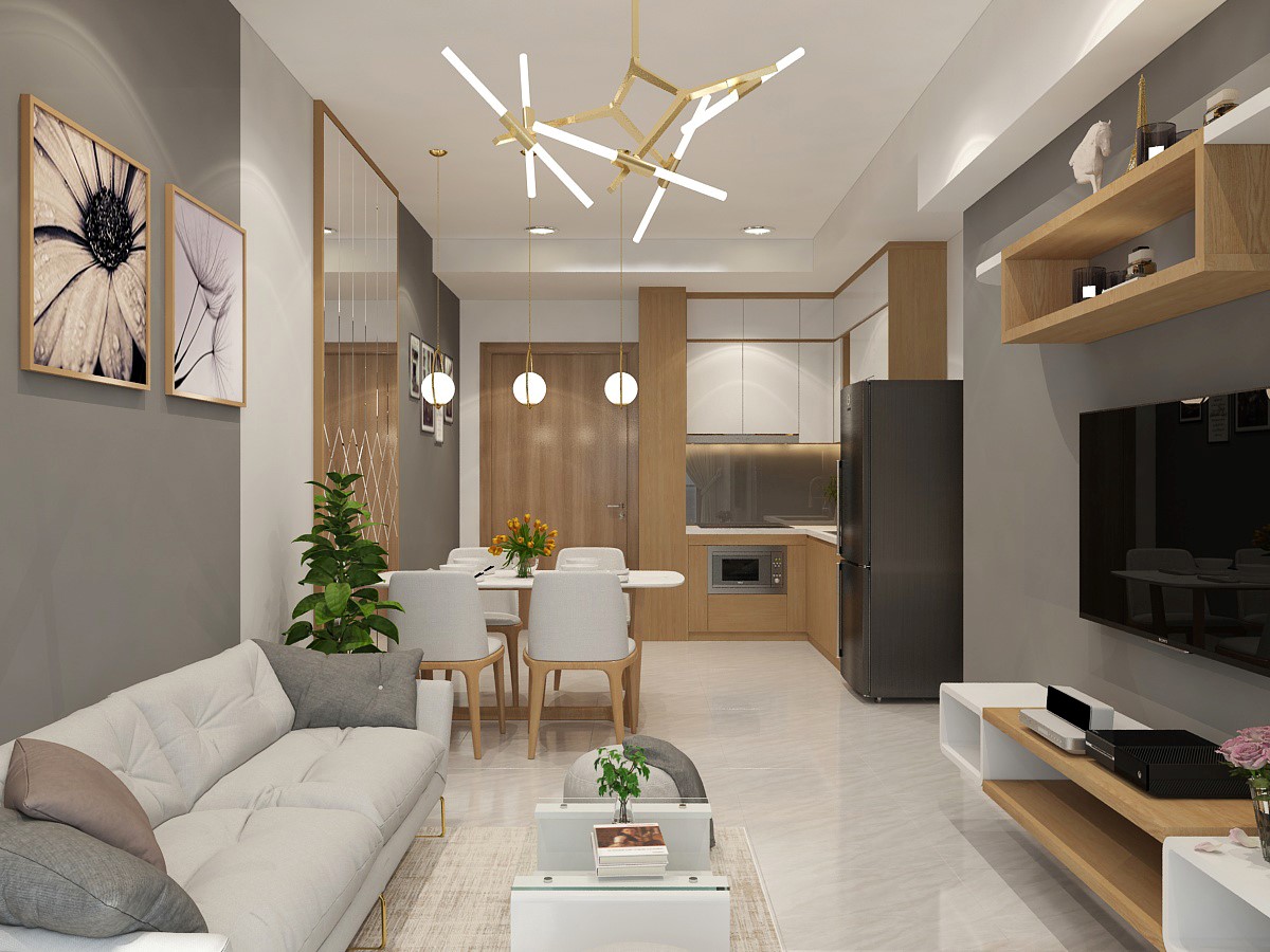 Nội thất chung cư phong các hiện đại đơn giản, sang trọng.