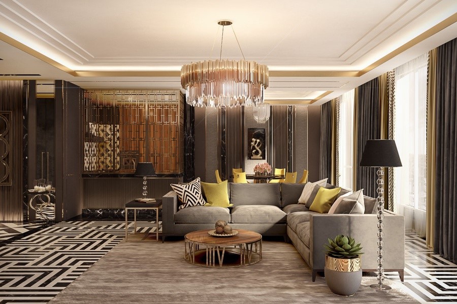 Nội thất phòng khách phong cách Art Deco.