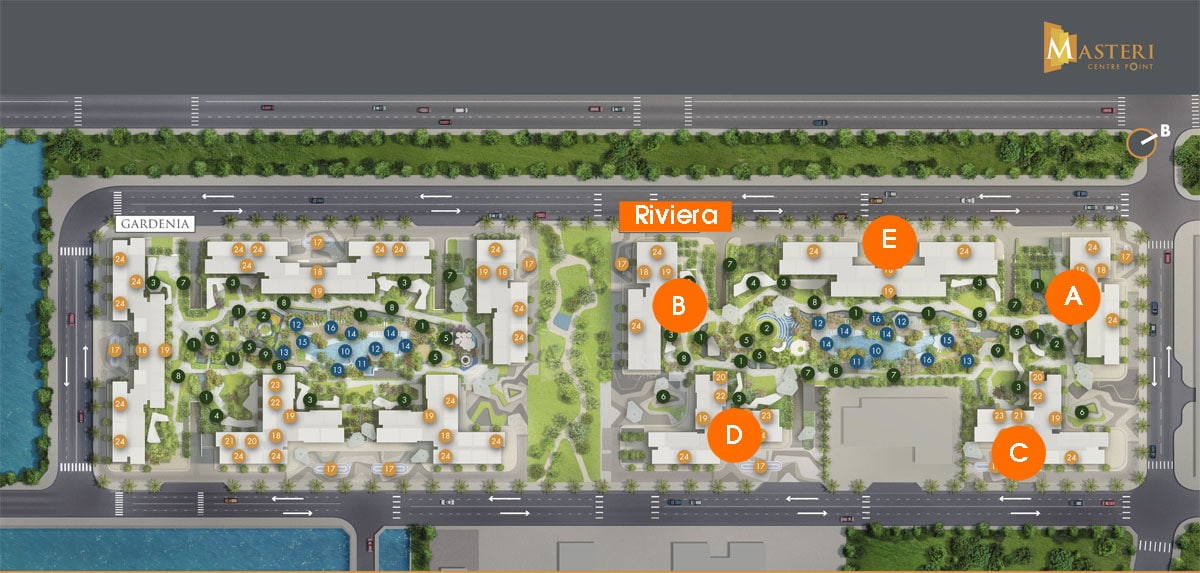 Dự án Masteri Centre Point gồm 2 phân khu là Riviera và Gardenia 