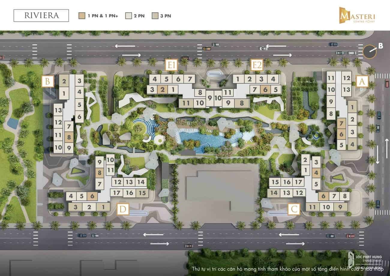Mặt bằng tổng thể phân khu Riviera dự án Masteri Centre Point