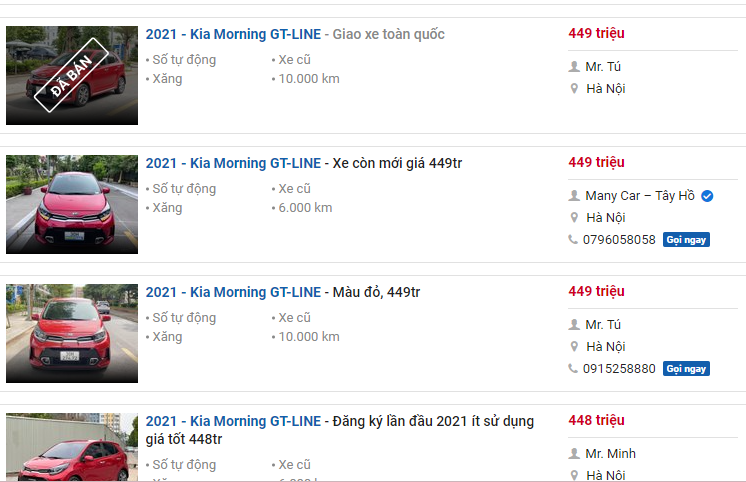 KIA Morning 2021 có giá chuyển nhượng 280 - 450 triệu đồng. 1