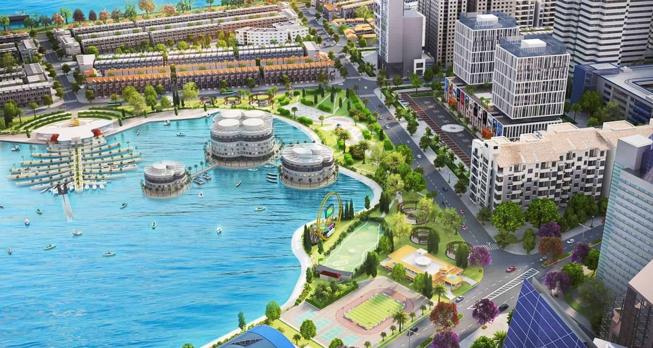 Phối cảnh c&ocirc;ng vi&ecirc;n, hồ cảnh quan, bến du thuyền