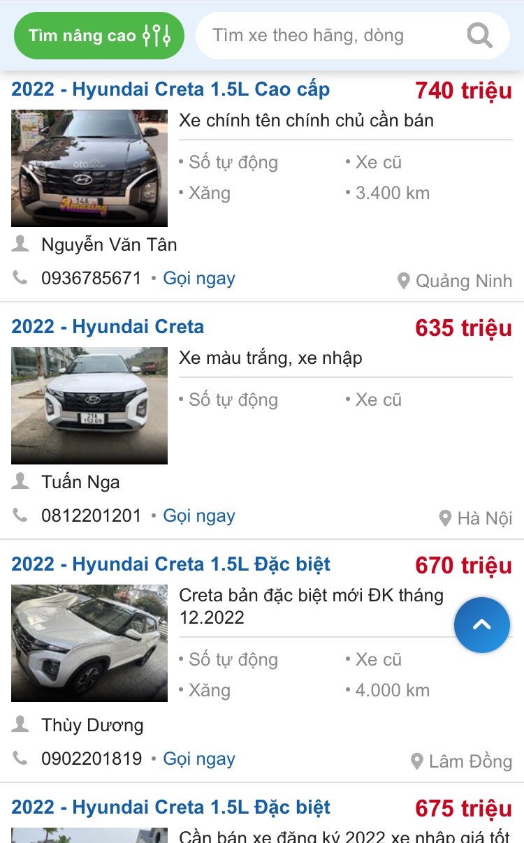 Hyundai Creta 2022 đ&atilde; qua sử dụng được ch&agrave;o b&aacute;n với gi&aacute; từ&nbsp;620 - 750 triệu đồng. 1