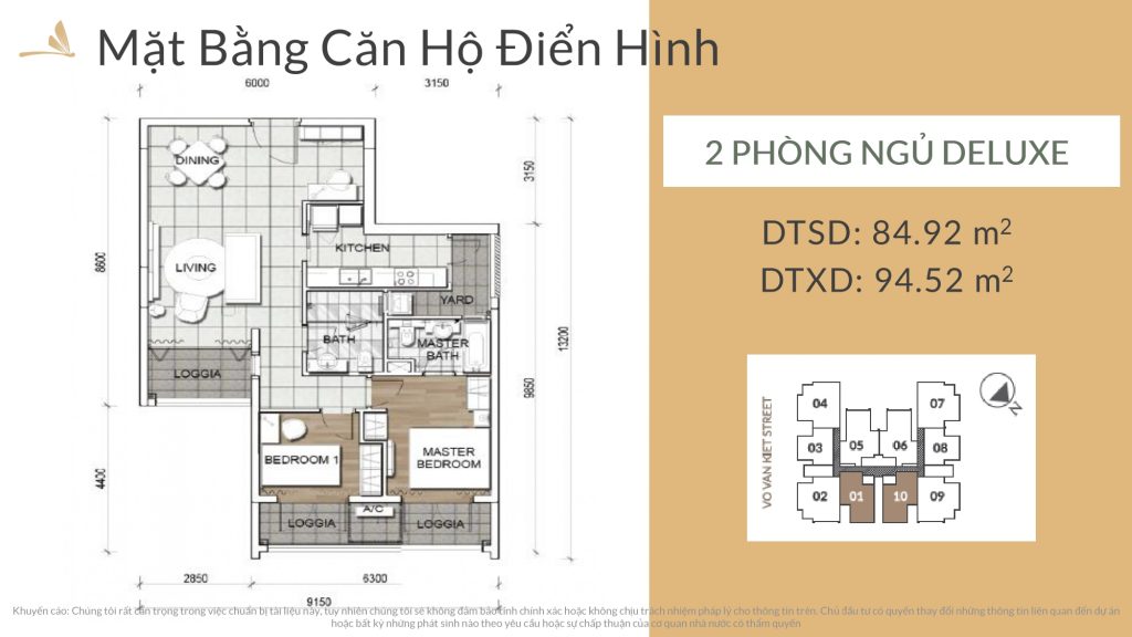 Mặt bằng căn hộ 2 phòng ngủ dự án Zenity Quận 1