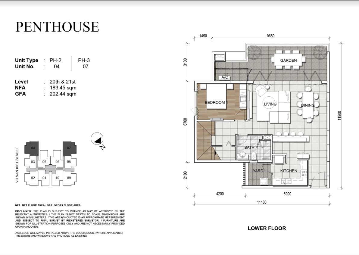Mặt bằng Penhouse 04 - 07 tầng dưới.