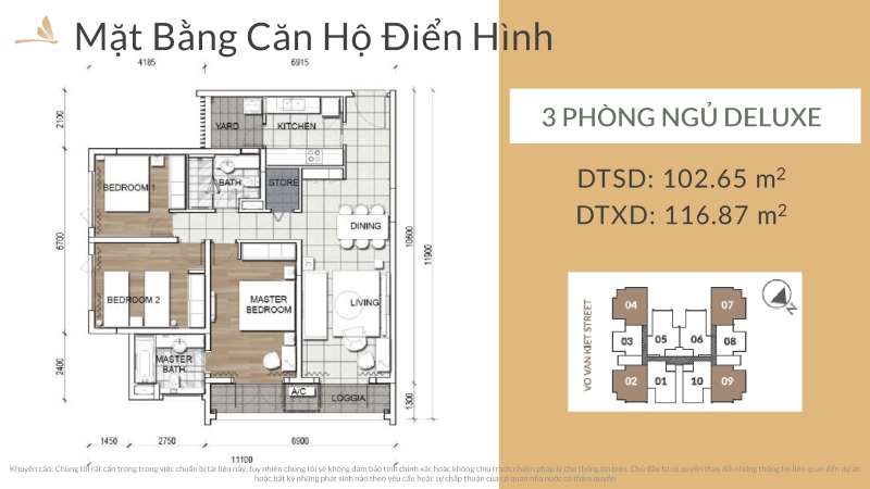 Mặt bằng căn hộ 3 phòng ngủ Zenity Quận 1.