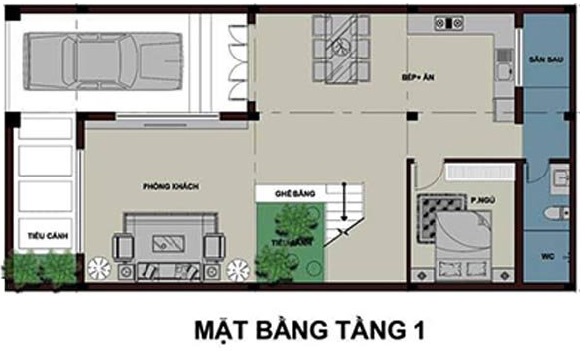 Mặt bằng công năng tầng 1 nhà ống.
