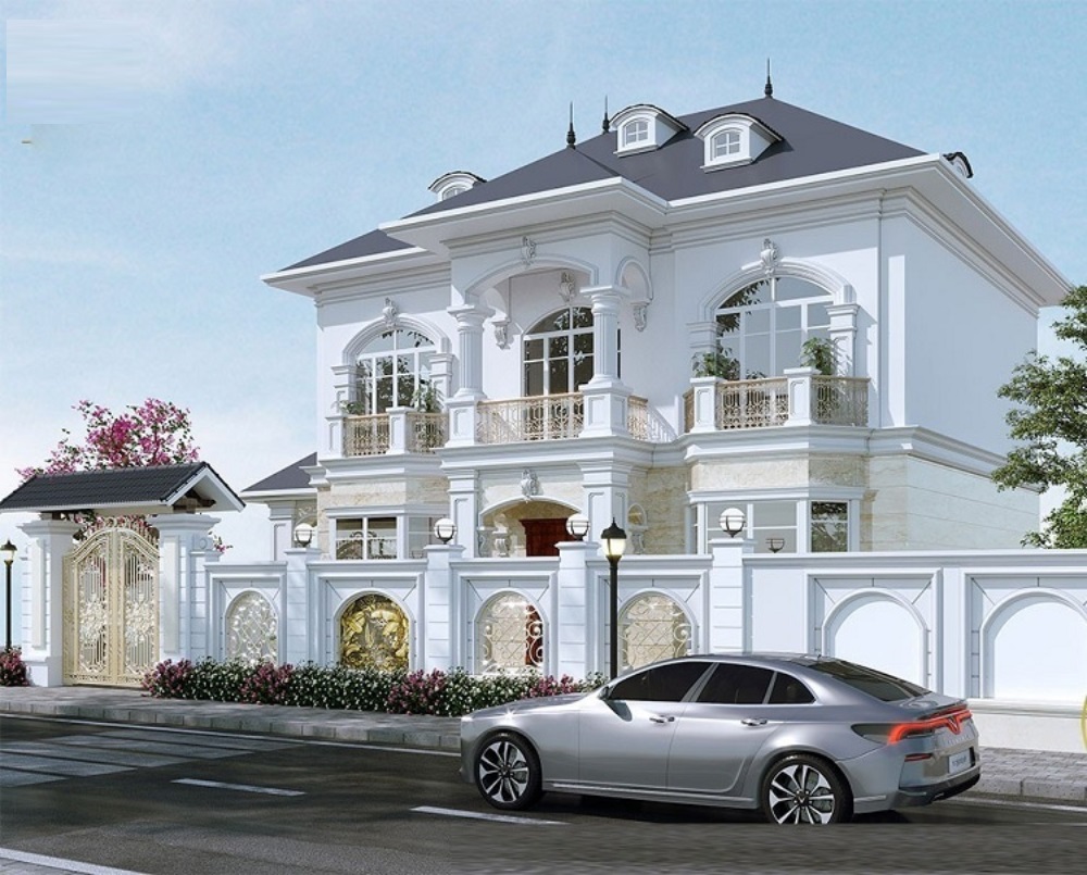 Biệt thự mini 2 tầng m&aacute;i Th&aacute;i phong c&aacute;ch t&acirc;n cổ điển.