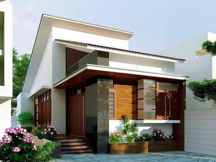 Nhà cấp 4 mái lệch cách tân từ mái Thái khá ấn tượng, tạo độ thoáng mở cho mặt tiền công trình nhà 1 tầng.