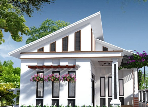 Kiến trúc mái kiểu giật cấp, mái lệch tâm khiến ngoại thất nhà cấp 4 trở nên độc đáo, gây được ấn tượng ngay từ cái nhìn đầu tiên.