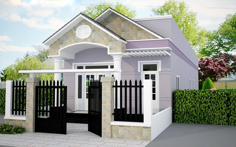 Mẫu nhà cấp 4 đẹp mái Thái gây ấn tượng ngay từ cái nhìn đầu tiên bởi cách phối màu tương phản giữa nhà và tường rào, cổng.  