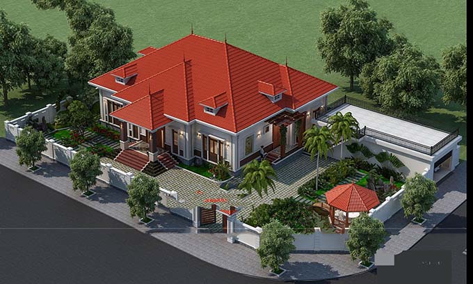Biệt thự 1 tầng 3 phòng ngủ có diện tích lớn