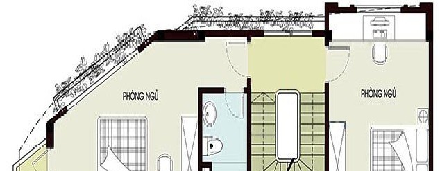 Mặt bằng c&ocirc;ng năng tầng 2 nh&agrave; l&ocirc; g&oacute;c 3 tầng.