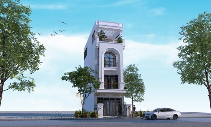Phối cảnh 3D mẫu nh&agrave; ống 3,5 tầng.