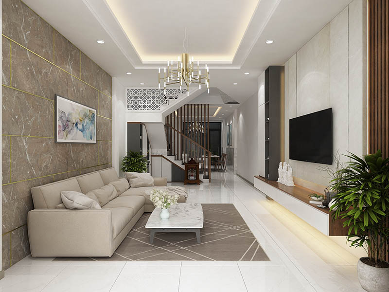Ph&ograve;ng kh&aacute;ch phong c&aacute;ch hiện đại trẻ trung. Nếu chuộng phong c&aacute;ch đơn giản sang trọng, bạn c&oacute; thể tham khảo c&aacute;ch b&agrave;i tr&iacute; nội thất trong ph&ograve;ng kh&aacute;ch n&agrave;y. 
