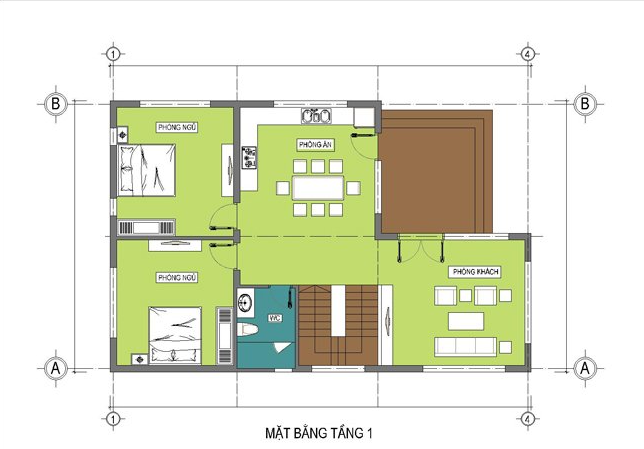 Mặt bằng công năng tầng trệt nhà cấp 4 mái lệch.