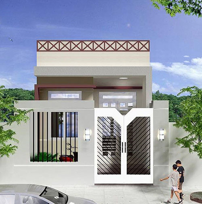 Kiến trúc ngoại thất nhà cấp 4 gác lửng thiên về phong cách hiện đại tối giản.