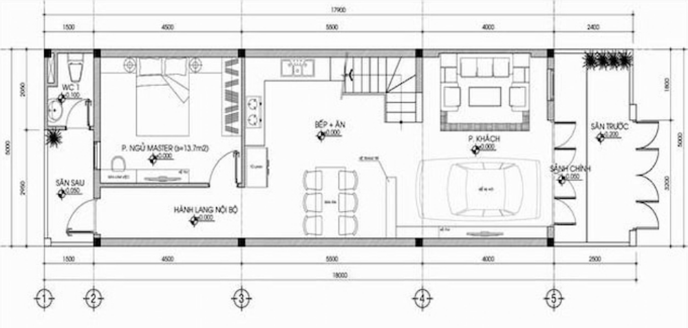Mặt bằng công năng tầng trệt.