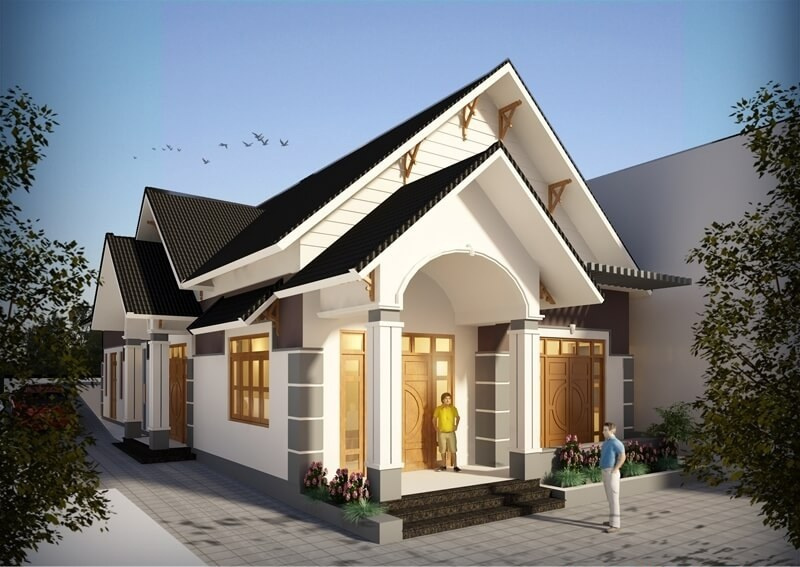 Phối cảnh 3D mẫu nhà cấp 4 có gác lửng 5x20m.