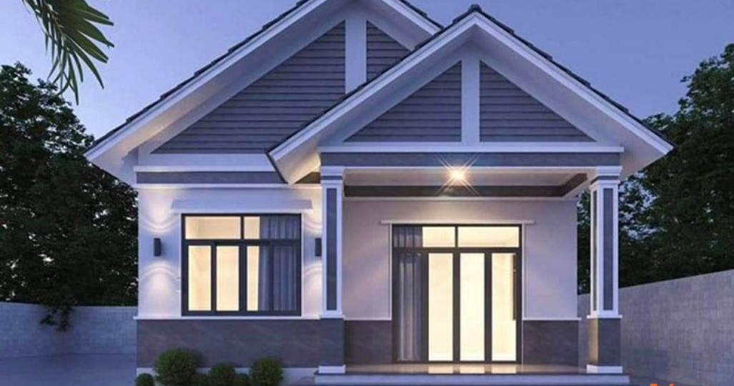 Nhà cấp 4 gác lửng với hệ mái kép chữ A ấn tượng.