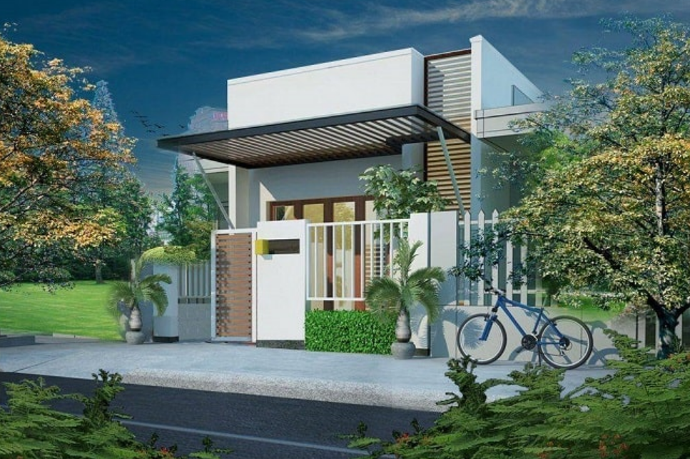 Phối cảnh mẫu nhà cấp 4 có gác lửng 5x14m.