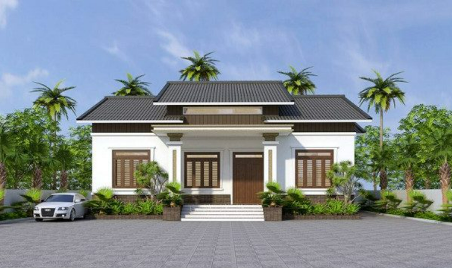 Mẫu nh&agrave; cấp 4 m&aacute;i Th&aacute;i h&igrave;nh chữ U với h&igrave;nh khối c&acirc;n đối, h&agrave;i h&ograve;a.