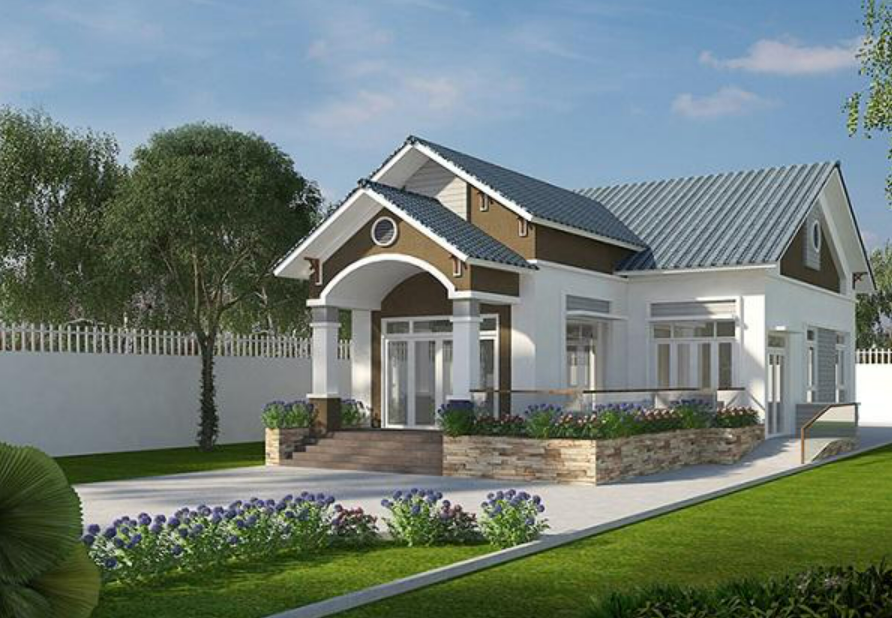 Mẫu nh&agrave; cấp 4 m&aacute;i Th&aacute;i c&oacute; s&acirc;n vườn rộng r&atilde;i, tho&aacute;ng m&aacute;t.