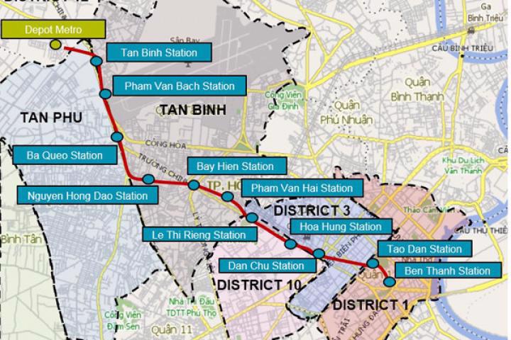 sơ đồ hướng tuyến metro số 2 Bến Thành - Suối Tiên