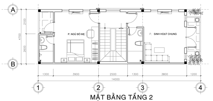 Mặt bằng công năng tầng 2