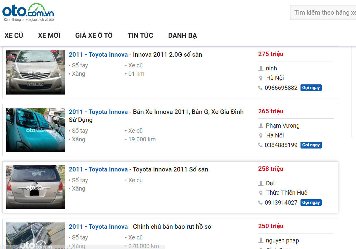 Giá xe Toyota Innova .