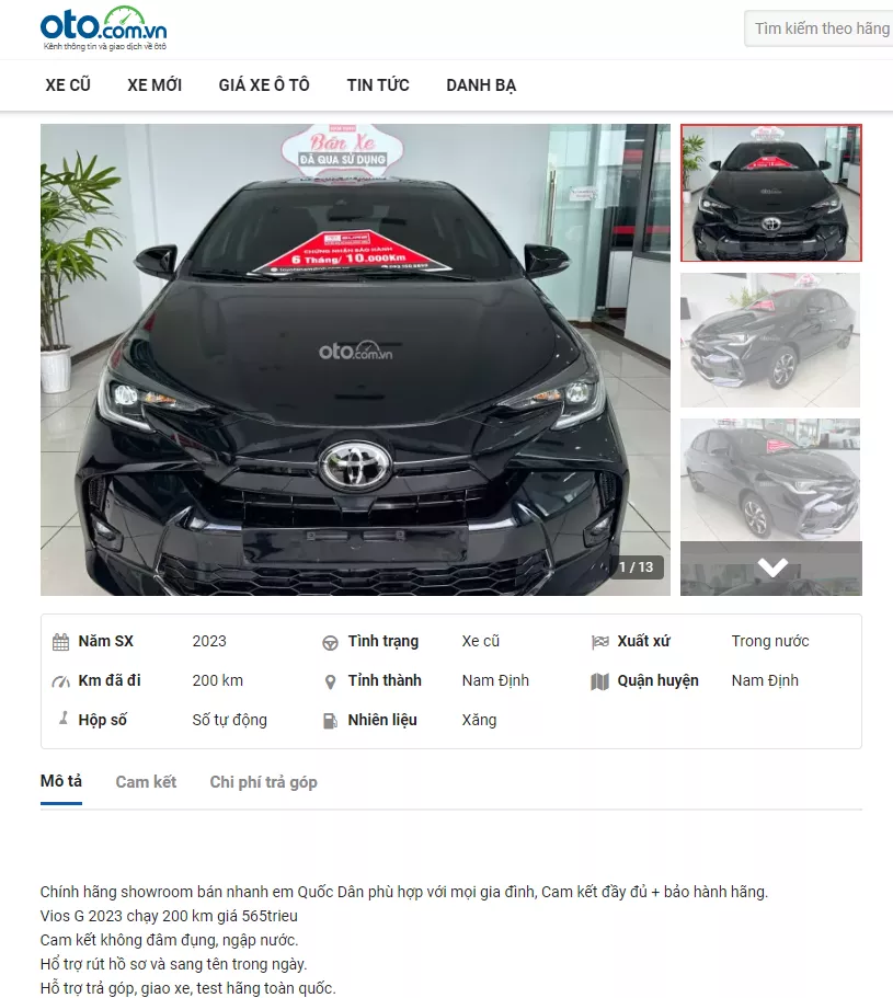 Tin rao b&aacute;n Toyota Vios 2023 cũ tr&ecirc;n Oto.com.vn.