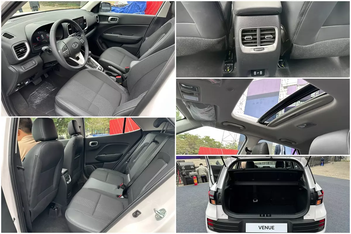 Hyundai Venue được trang bị bảng đồng hồ dạng kỹ thuật số, ghế bọc da pha nỉ, có cổng sạc Type-C trên cả 2 hàng ghế.