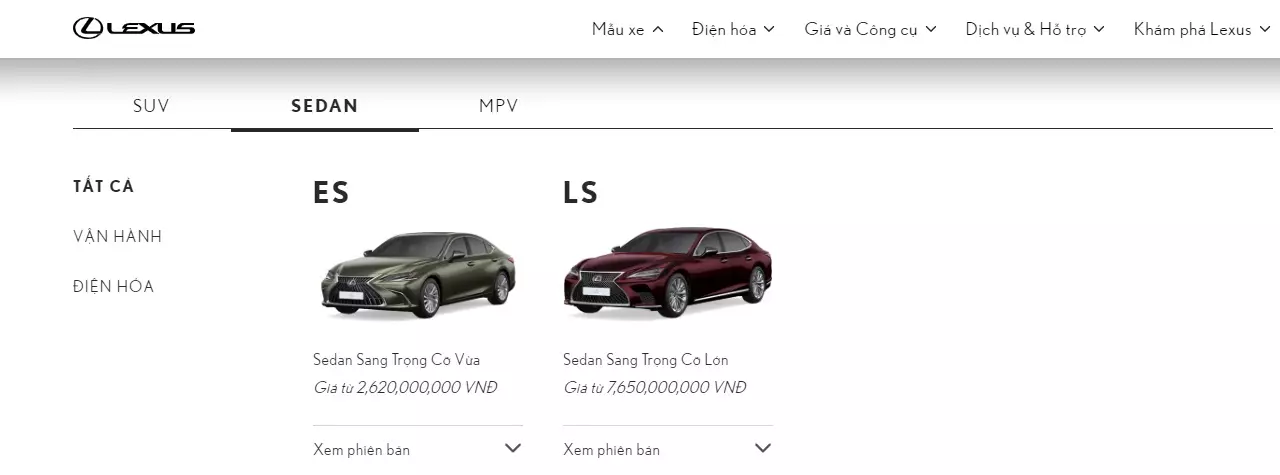 IS không còn xuất hiện tại mục sedan trên website của hãng.